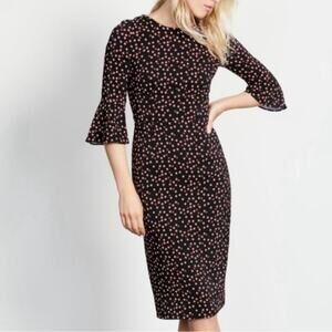 Boden Delia pop spot dress 3/4 length bell sleeves midi length dress pink dots